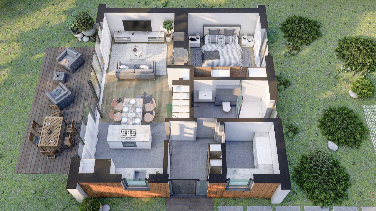 Exklusive Holz-Villa mit Terrassenbereich